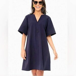 TUCKERNUCK Ines Split Neck Short Sleeve Dress Size S Midnight Navy Blue